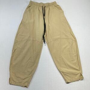 Y2K Beige Wide Leg Cropped Pants Elastic Waist Drawstring Relaxed Fit